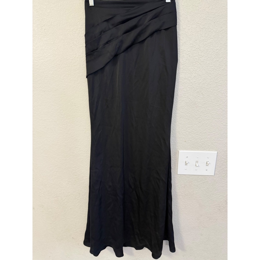 Azazie Black Satin‎ Ruched Maxi Skirt Formal Mermaid Evening Gown Skirt Size 00